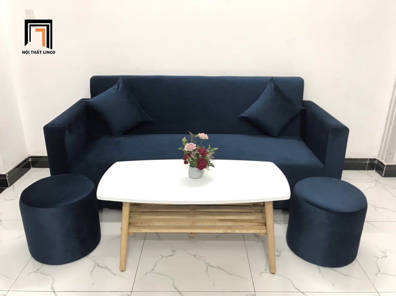  Bộ ghế sofa băng xanh đậm BL14 Pakita dài 1m9 vải nhung mềm 