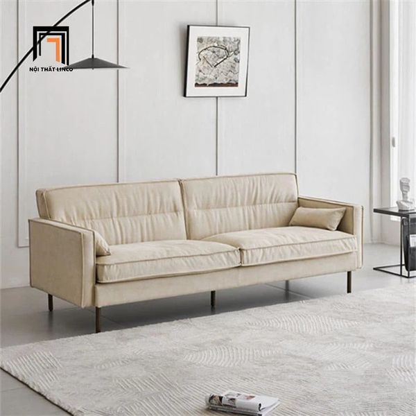 sofa băng vải nhung màu be kem