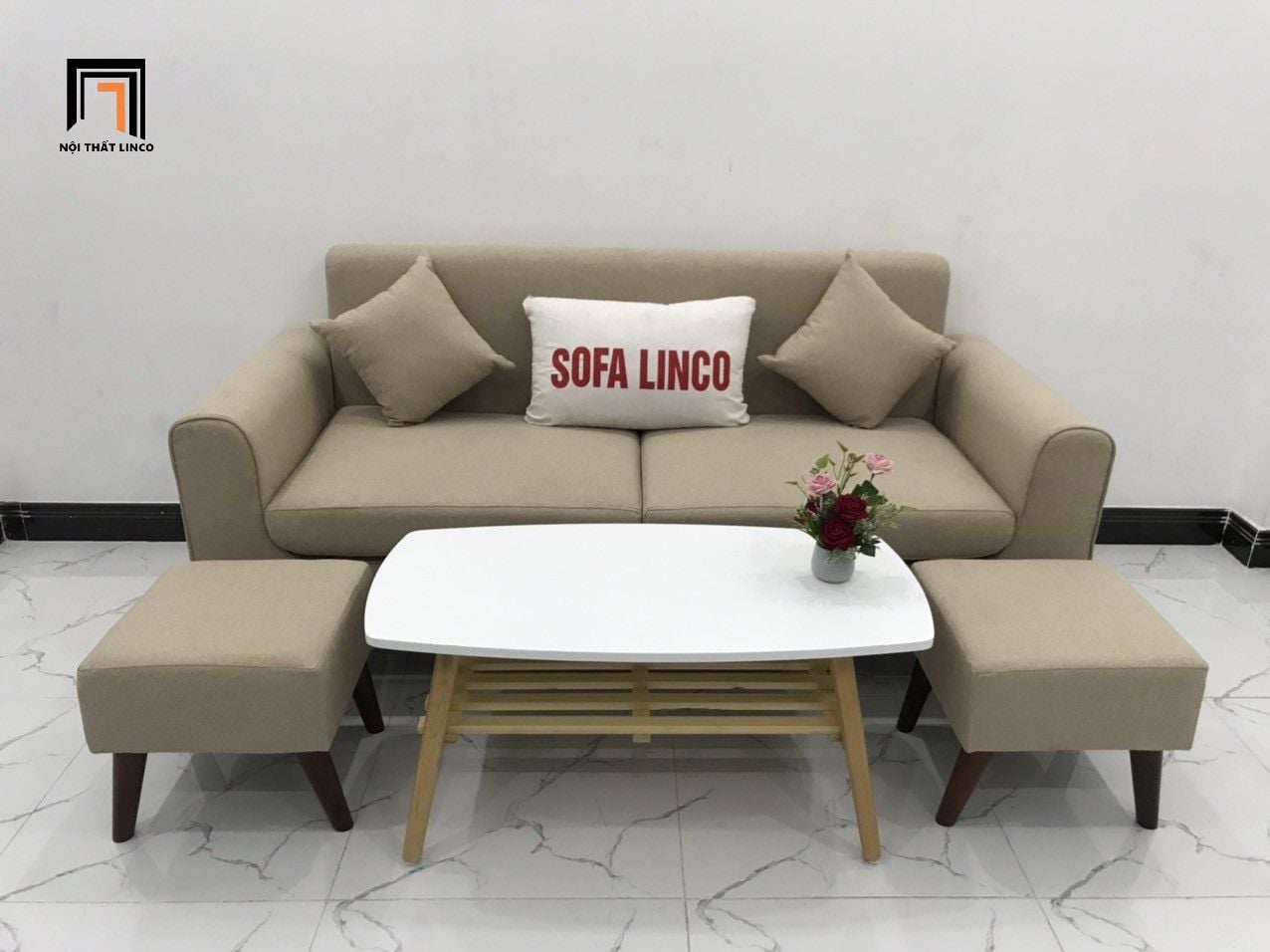  Bộ ghế sofa băng dài 1m9 BL1 Presa trắng kem cho chung cư 