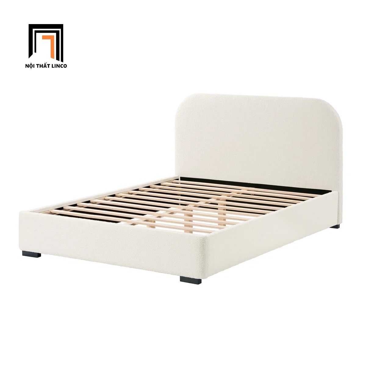  Giường ngủ bọc vải lông cừu GN122 Reigen màu trắng kem đẹp 