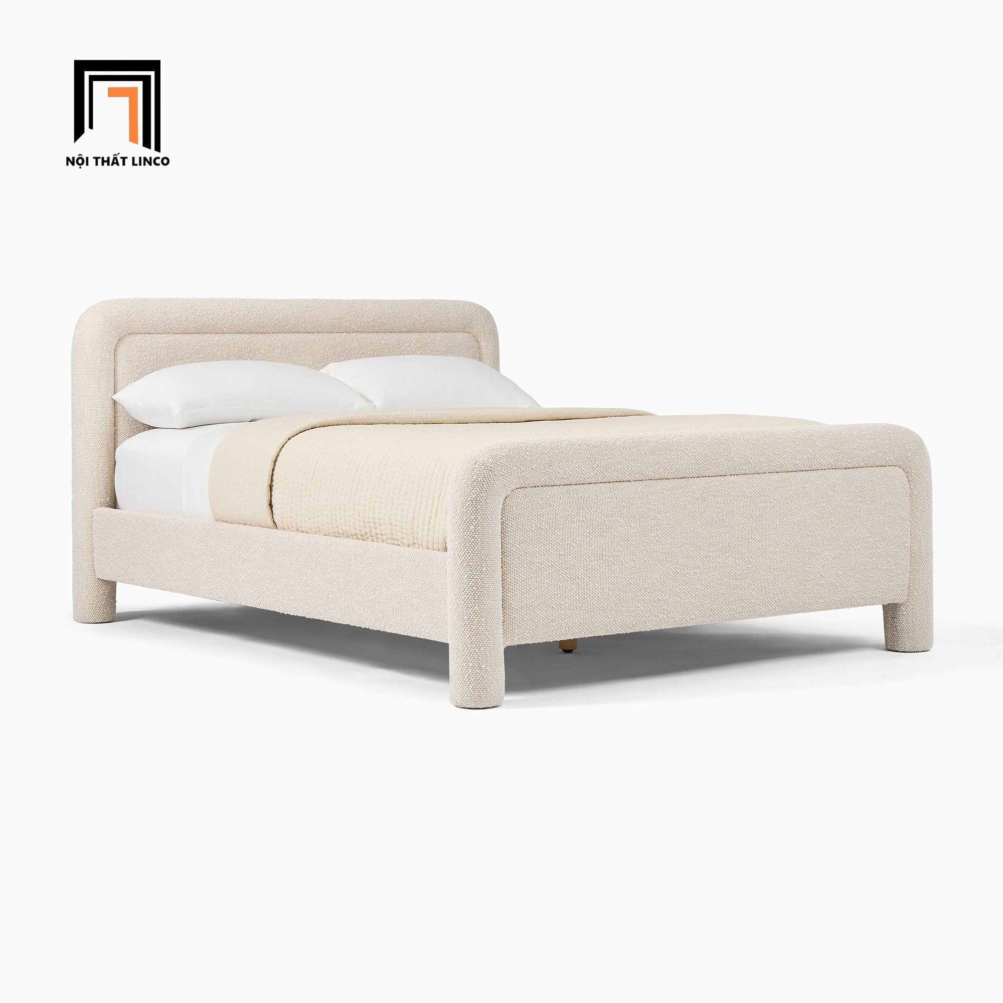  Giường ngủ gia đình màu xám trắng GN125 Latham bọc vải đẹp 