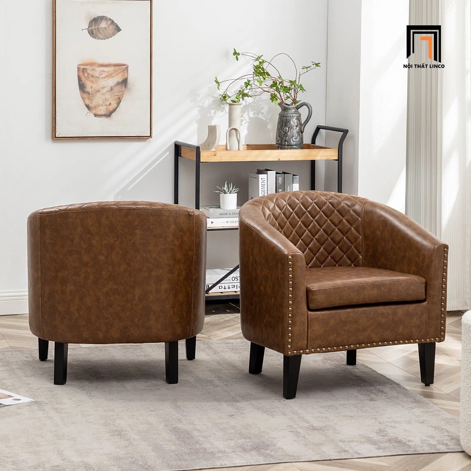  Ghế sofa đơn sang trọng DT98 Boney da công nghiệp màu nâu 