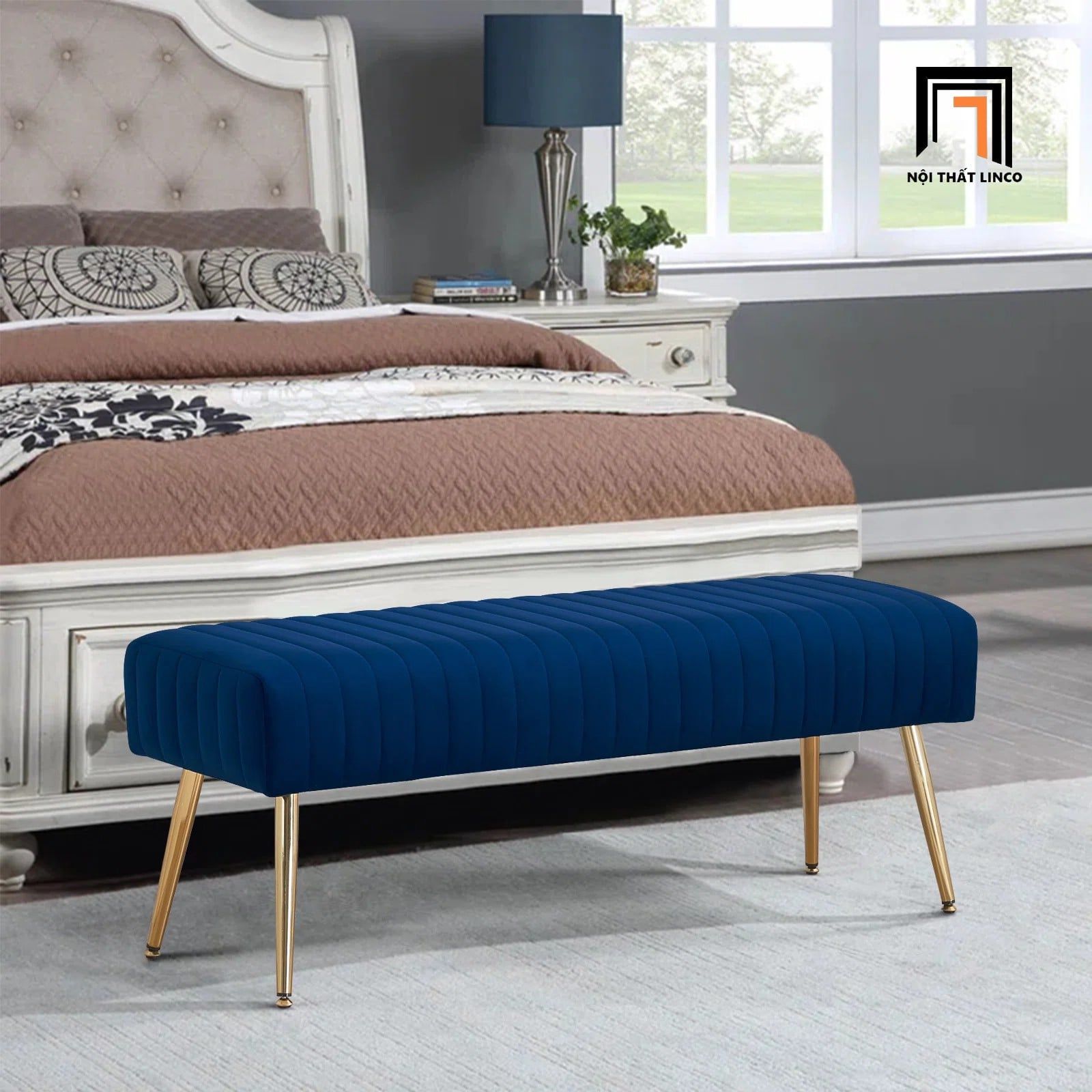  Ghế sofa đôn vải nhung đen SB3 Bretton dài 1m4 chân inox 