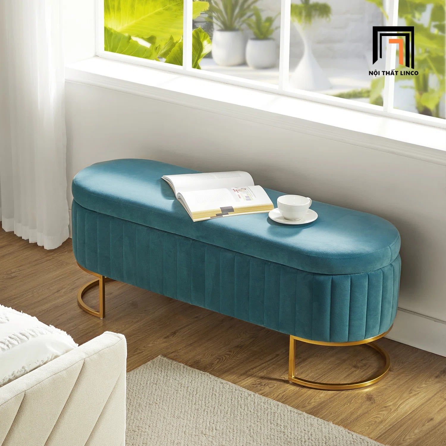 Sofa đôn xinh xắn SB9 Thampton dài 1m2 vải nhung xanh lá 