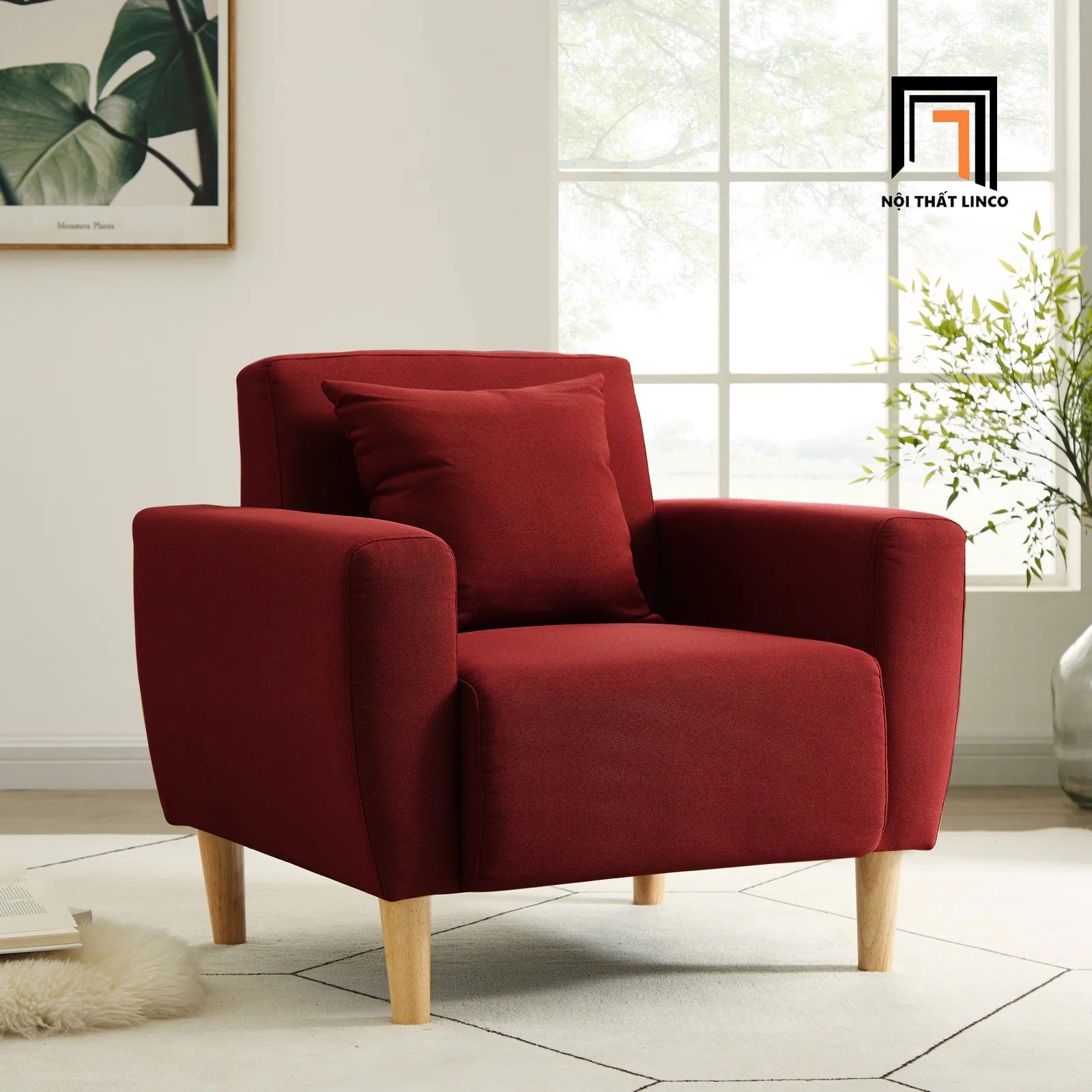  Ghế sofa đơn màu đỏ đô DT2 Zaro cho phòng ngủ nhỏ xinh 
