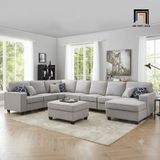  Bộ sofa U Âu Mỹ UT33 Marsala 3m4 màu xám trắng thanh lịch 