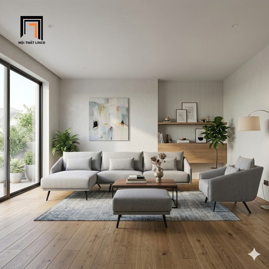  Bộ ghế sofa góc L vải nỉ xám GT293 Laviere 2m3 x 1m6 giá rẻ 