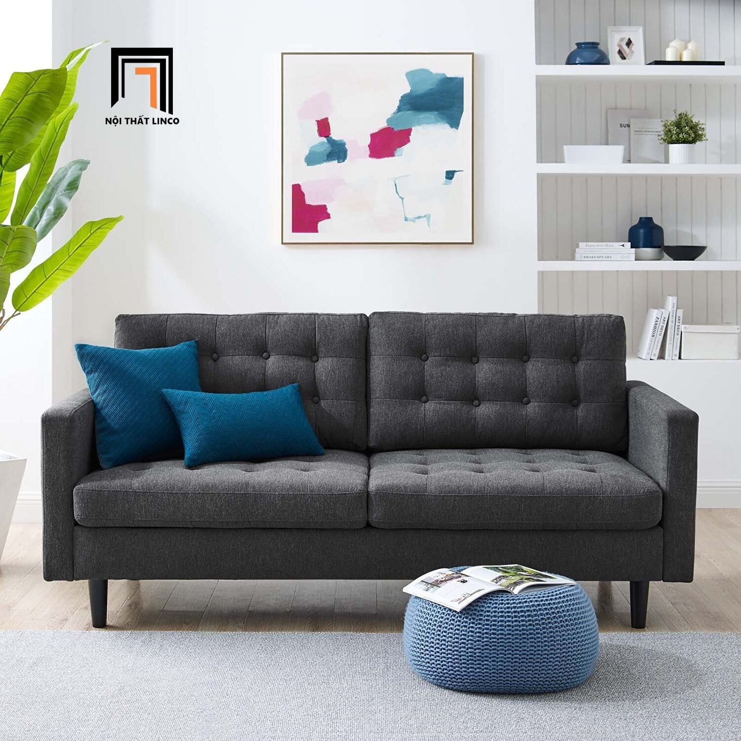  Ghế sofa băng giật nút BT8 Ramadin màu xám lông chuột giá rẻ 