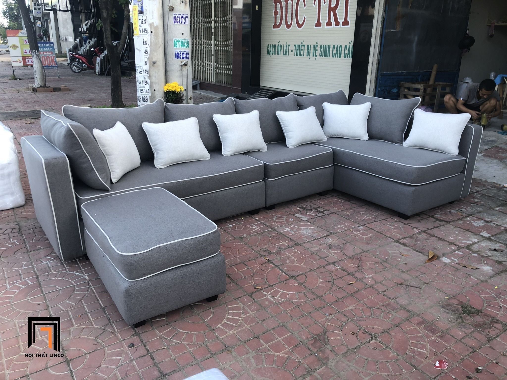  Bộ ghế sofa góc L chạy viền 3m1 GT43 Normandy giá rẻ xám đậm 