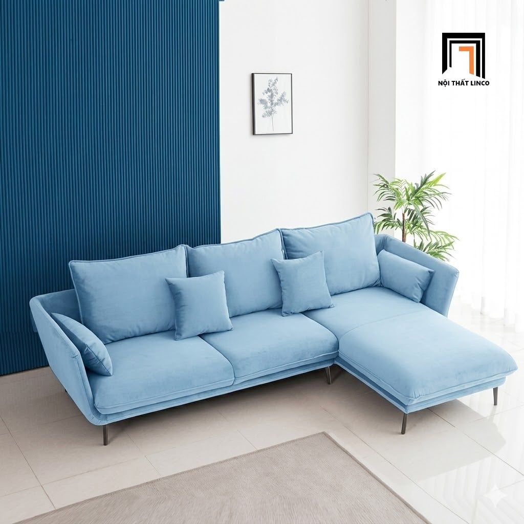  Bộ ghế sofa góc L GT282 Bioude 2m4 x 1m6 xanh dương vải nhung 