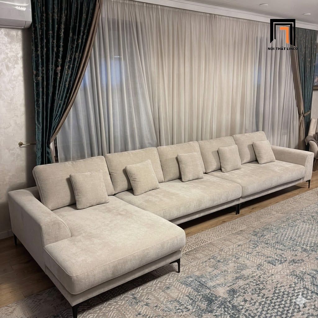  Bộ ghế sofa góc L xám vải nỉ GT291 Lacaune 3m4 x 1m6 giá rẻ 