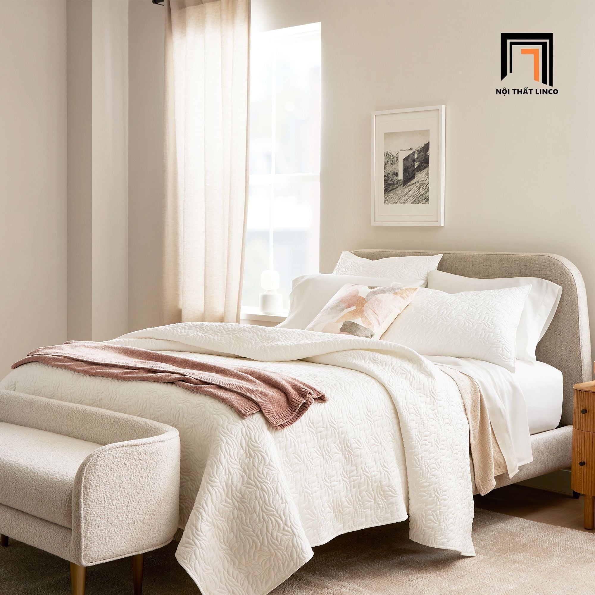  Ghế sofa đôn dài 1m3 x 55 SB5 Celine vải nỉ trắng kem 