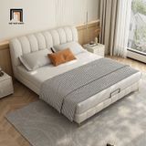  Giường bọc da giả xám trắng GN81 Moya phòng ngủ gia đình 