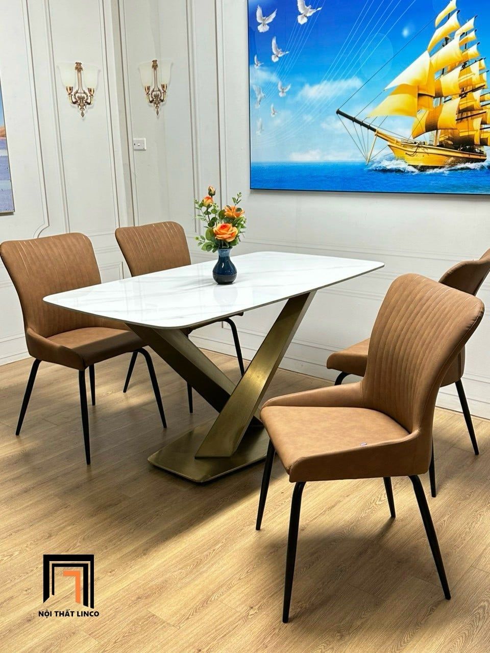  Set bàn ăn 4 chỗ ngồi giá rẻ 24-BAD4-Puyal mặt đá nhập khẩu 