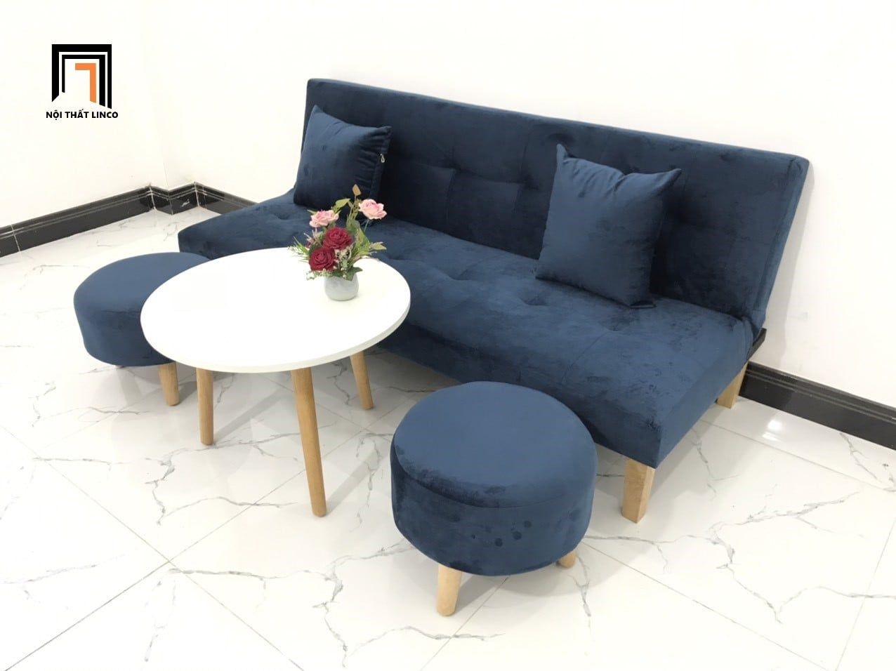  Bộ ghế sofa giường bed 1m7 GBL1 xanh đậm vải nhung nhỏ gọn 