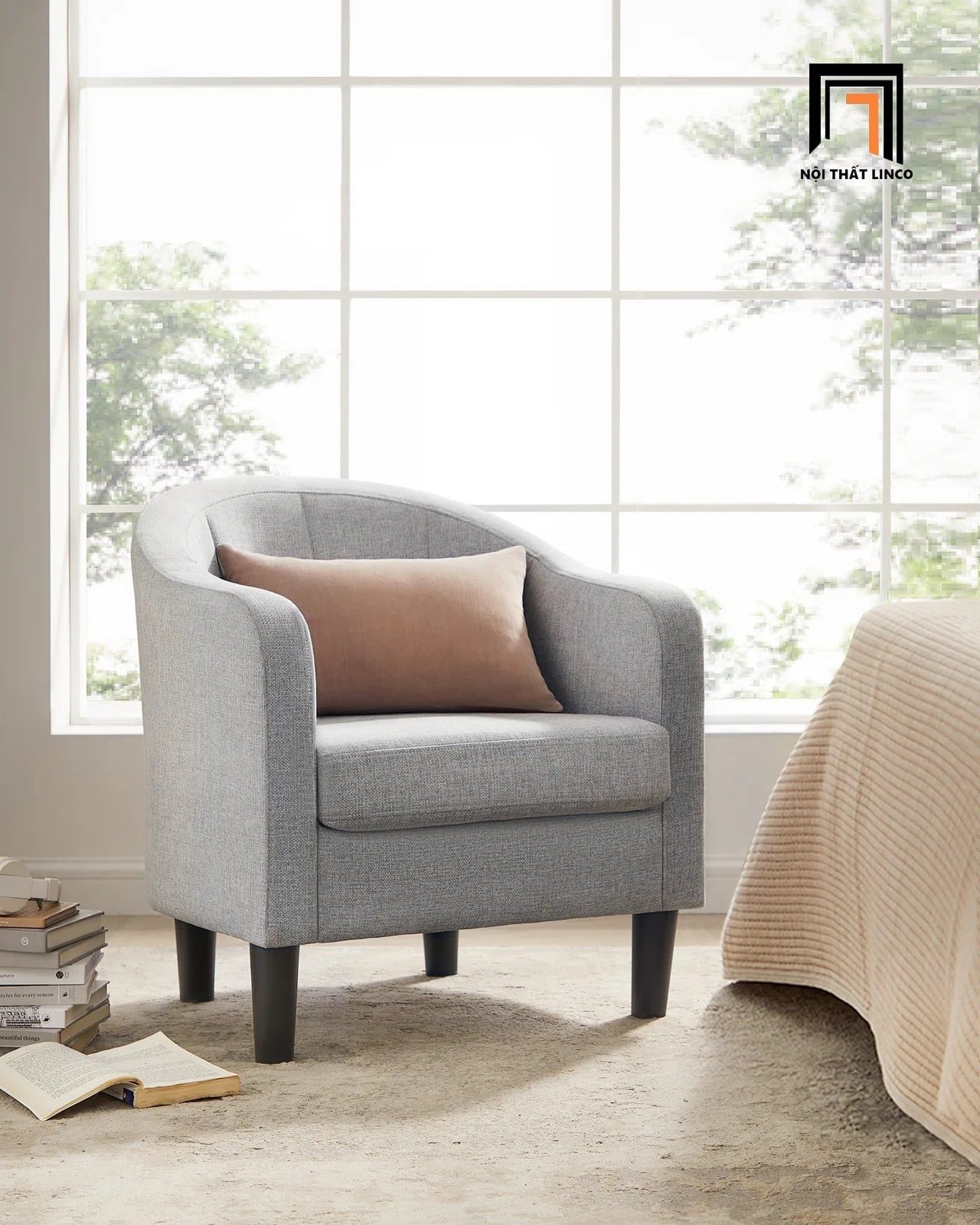  Ghế sofa đơn xám trắng giá rẻ DT95 Alina phòng khách hiện đại 