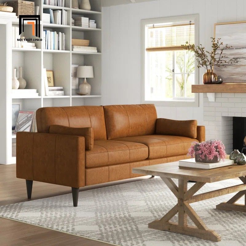  Ghế sofa băng BT3 Matea dài 1m9 bọc da công nghiệp nâu bò 