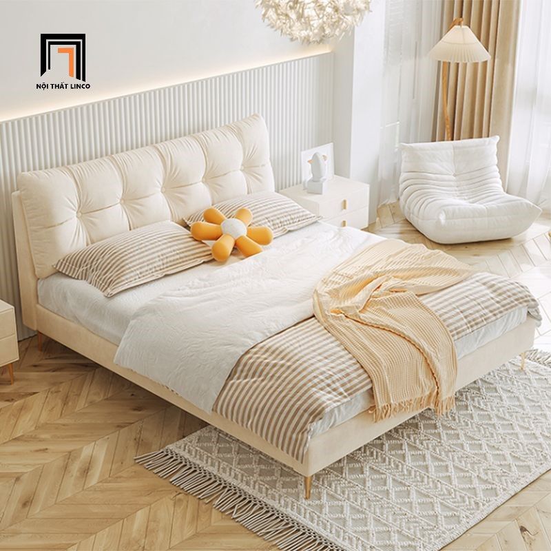  Giường ngủ bọc nỉ màu be xinh xắn GN82 Sangro cho gia đình 