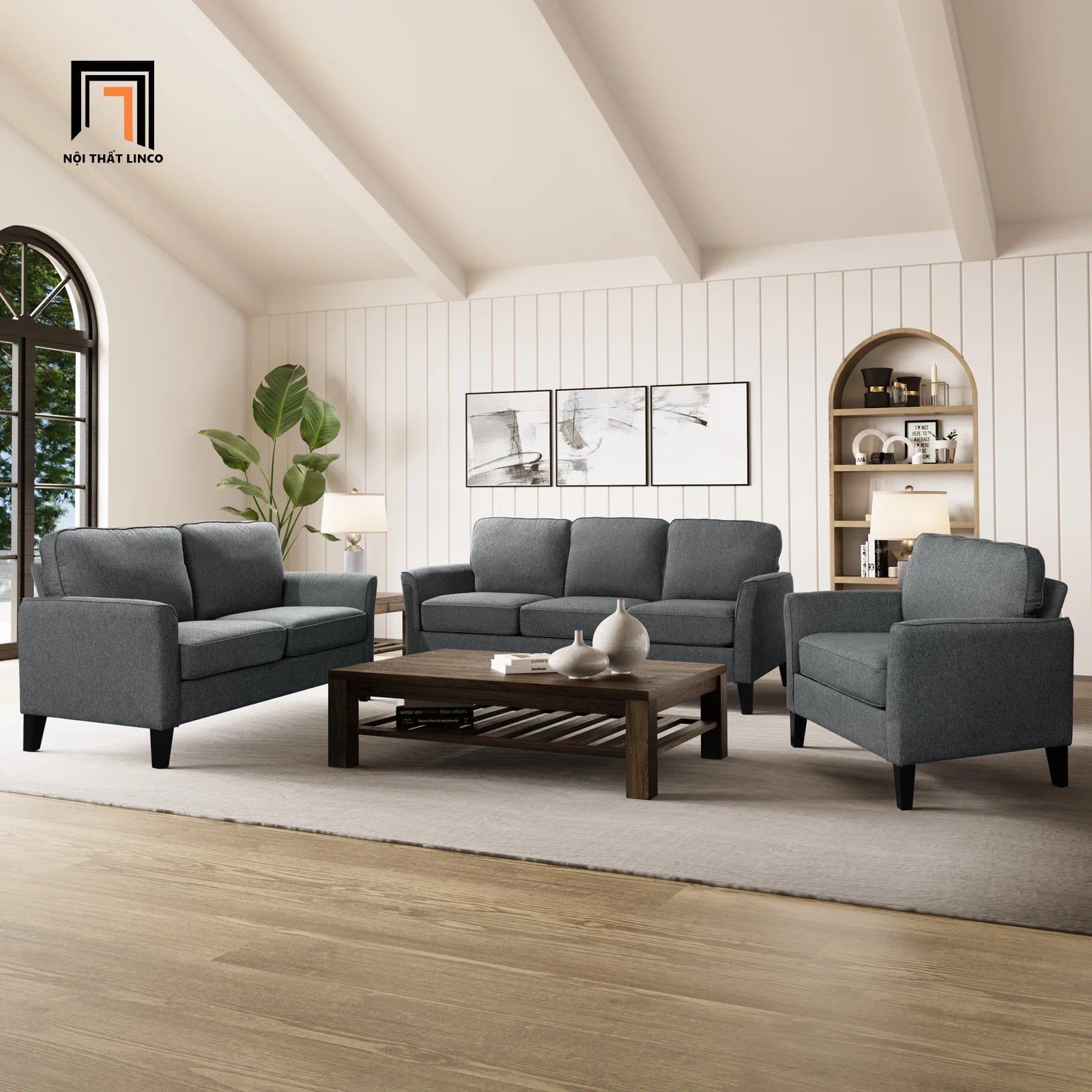  Ghế sofa đơn xám lông chuột DT110 Anwar phòng khách gia đình 