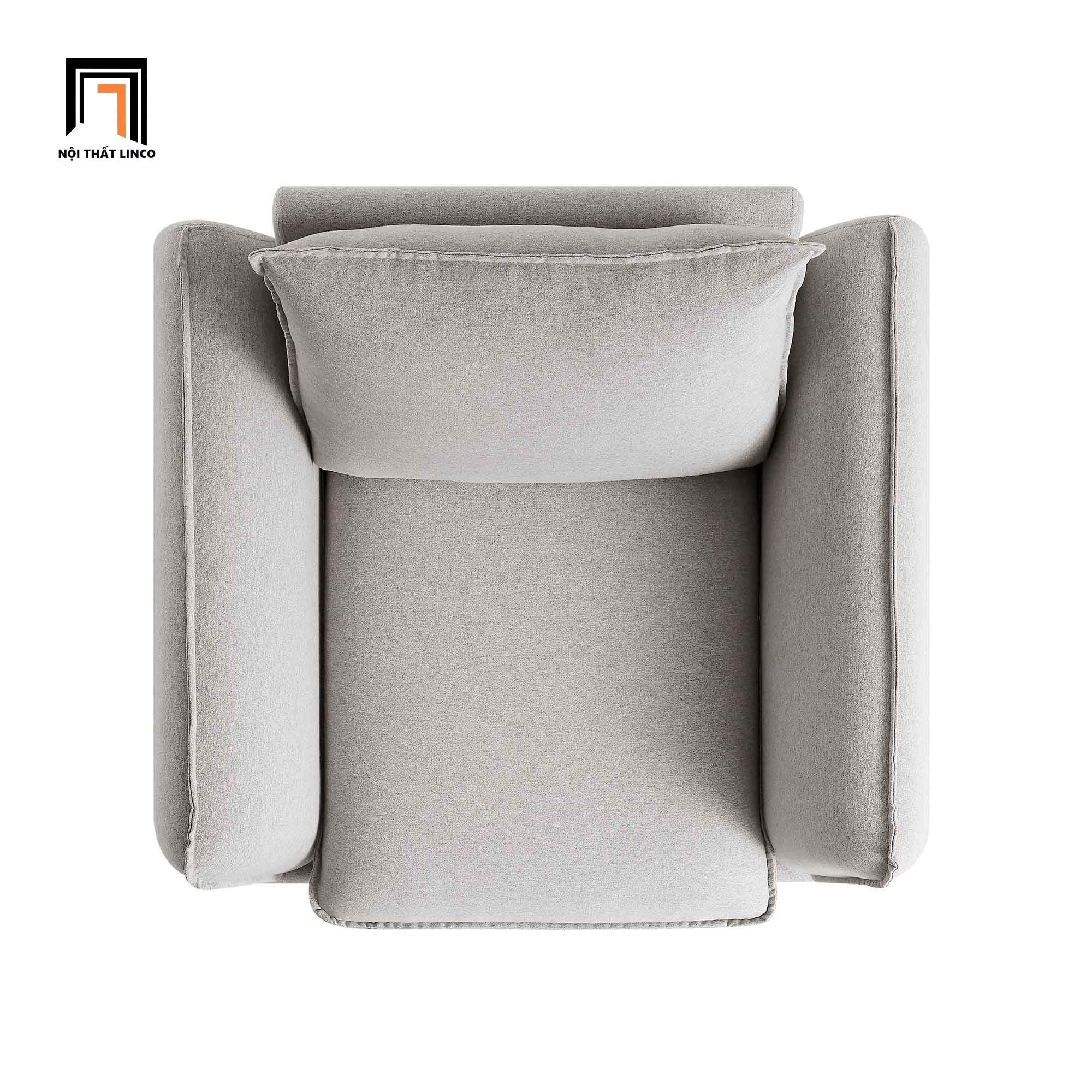  Ghế sofa đơn xám trắng vải bố DT81 Obriel ngồi đọc sách 