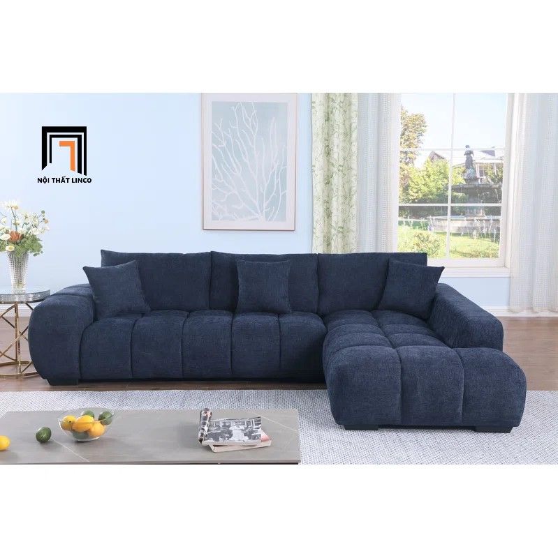  Bộ ghế sofa góc L cao cấp GT252 Marigail 2m5 x 1m7 vải nỉ xanh 