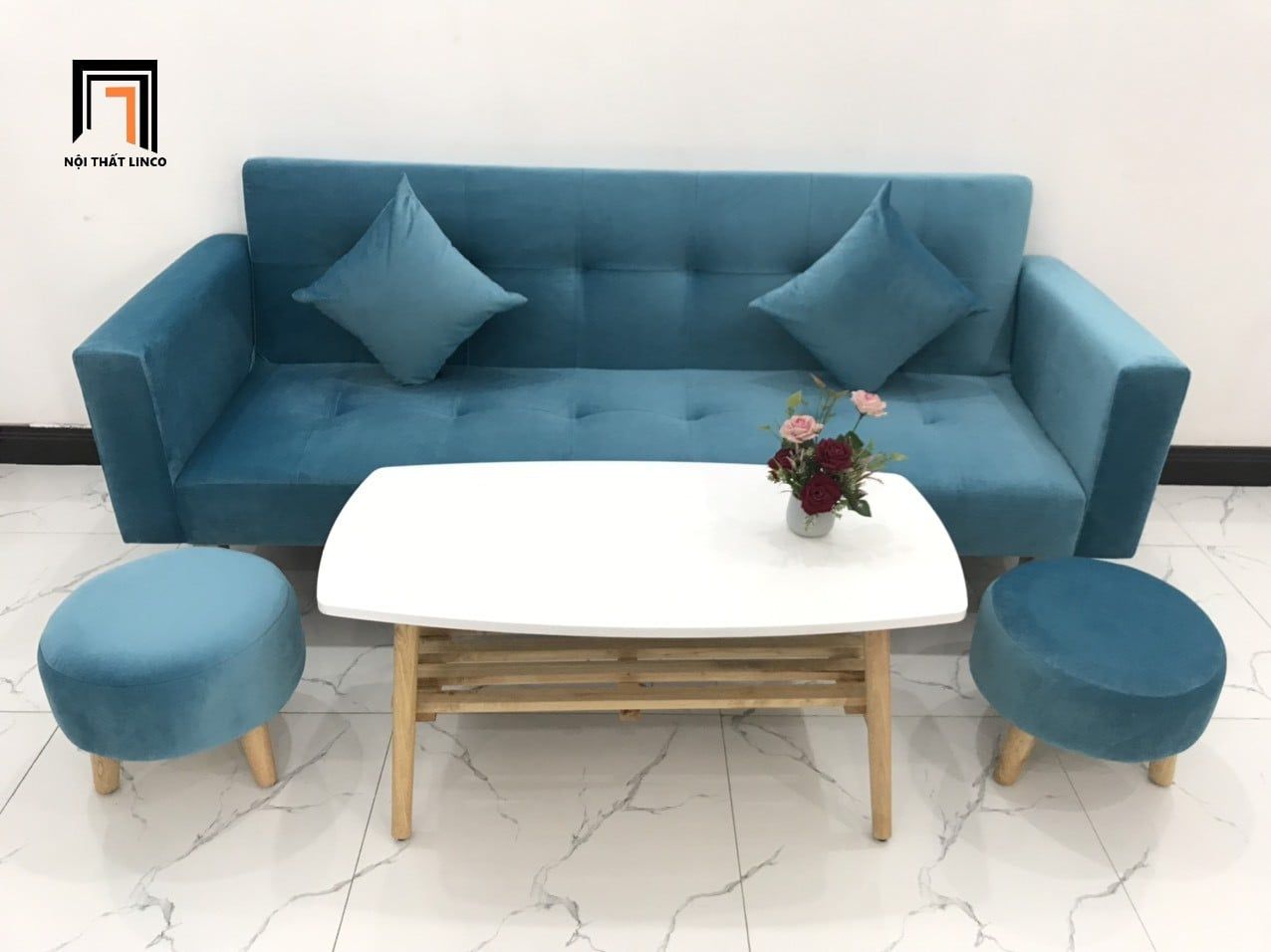  Bộ ghế sofa giường giá rẻ GBL2 2m màu xanh dương cho chung cư 