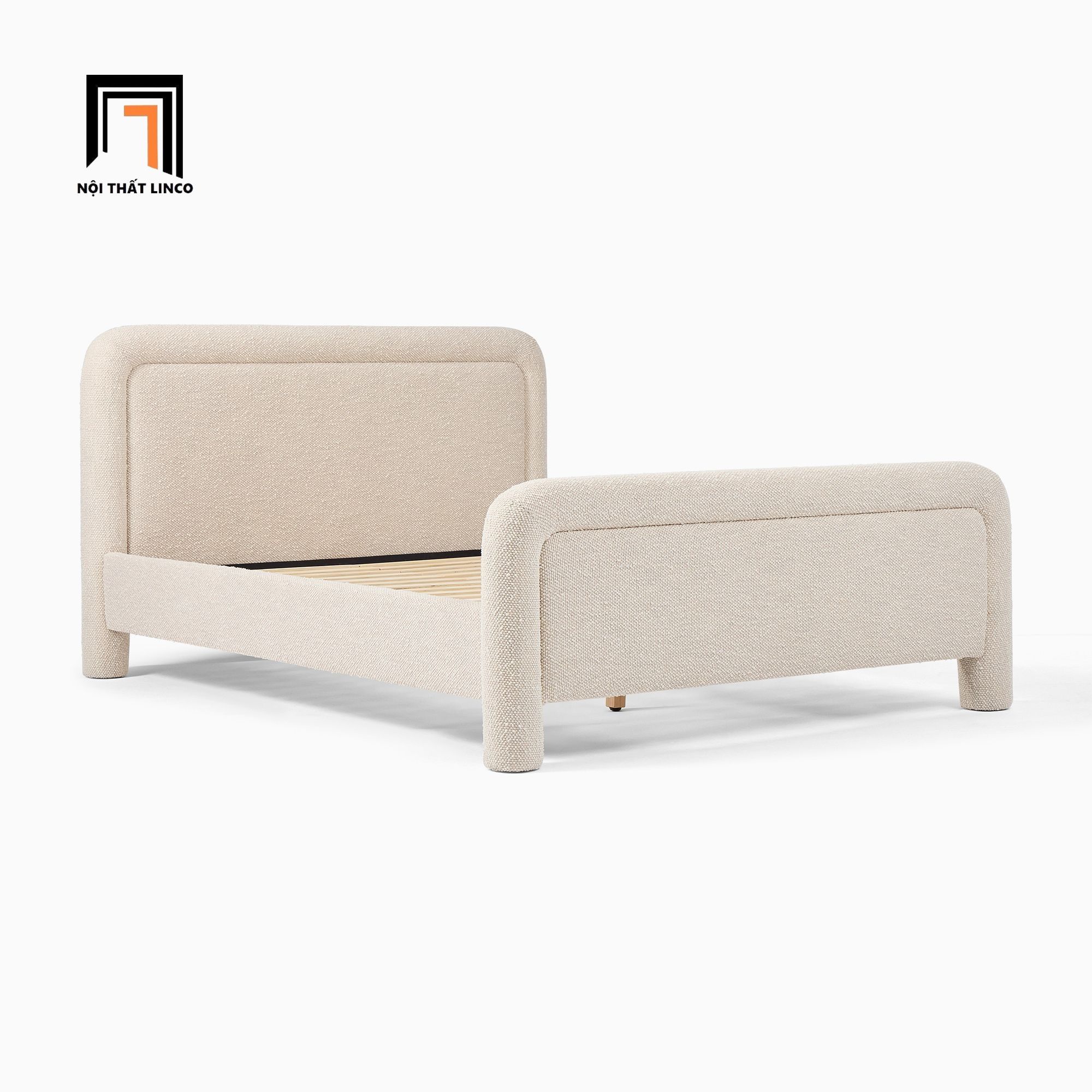  Giường ngủ gia đình màu xám trắng GN125 Latham bọc vải đẹp 