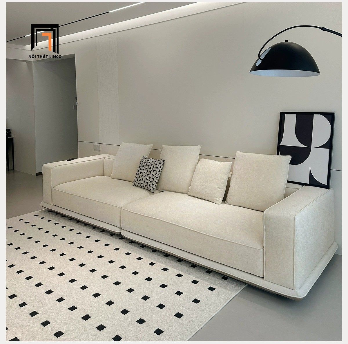  Ghế sofa băng vải nỉ xám trắng BHQ63 Caplin dài 2m6 cao cấp 