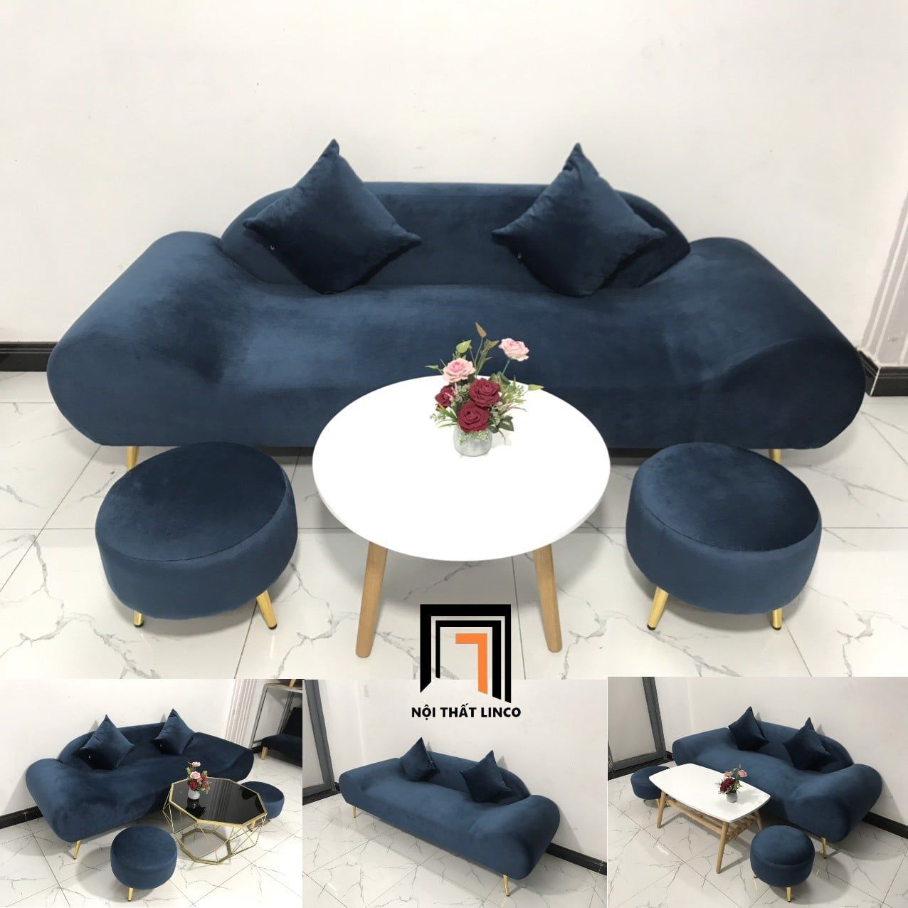  Bộ ghế sofa băng văng thuyền BL9 SFT dài 2m xanh đậm 
