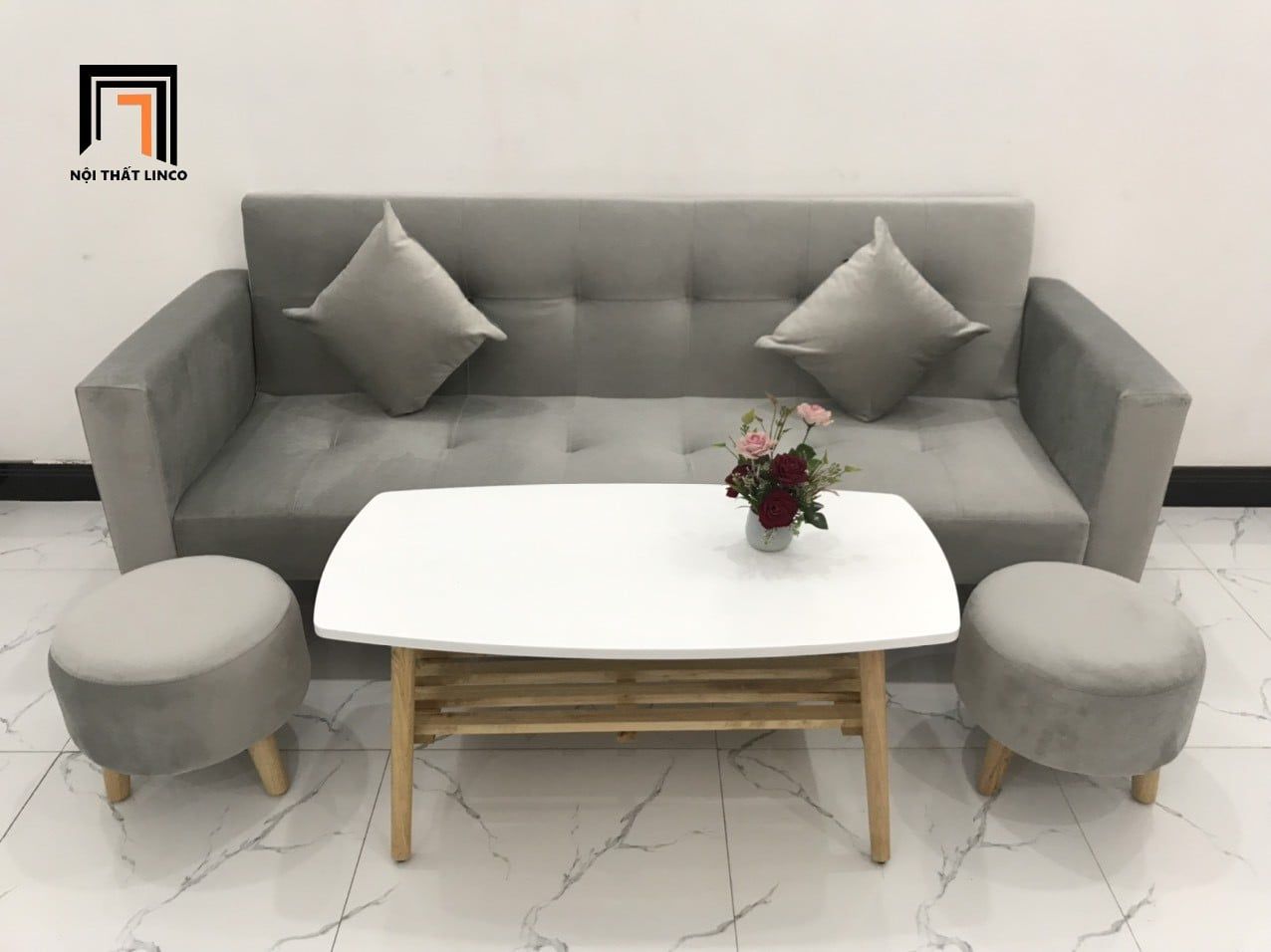 Bộ bàn ghế sofa giường giá rẻ dài 2m GBL2 nhỏ màu xám nhung 