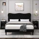  Giường ngủ xinh xắn vải nhung đen GN92 Bignell đính nút đồng 