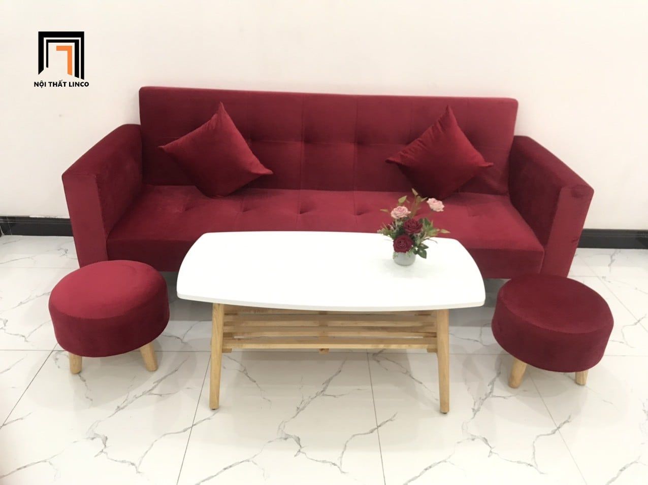  Bộ ghế sofa giường đa năng GBL2 2m màu đỏ vải nhung giá rẻ 