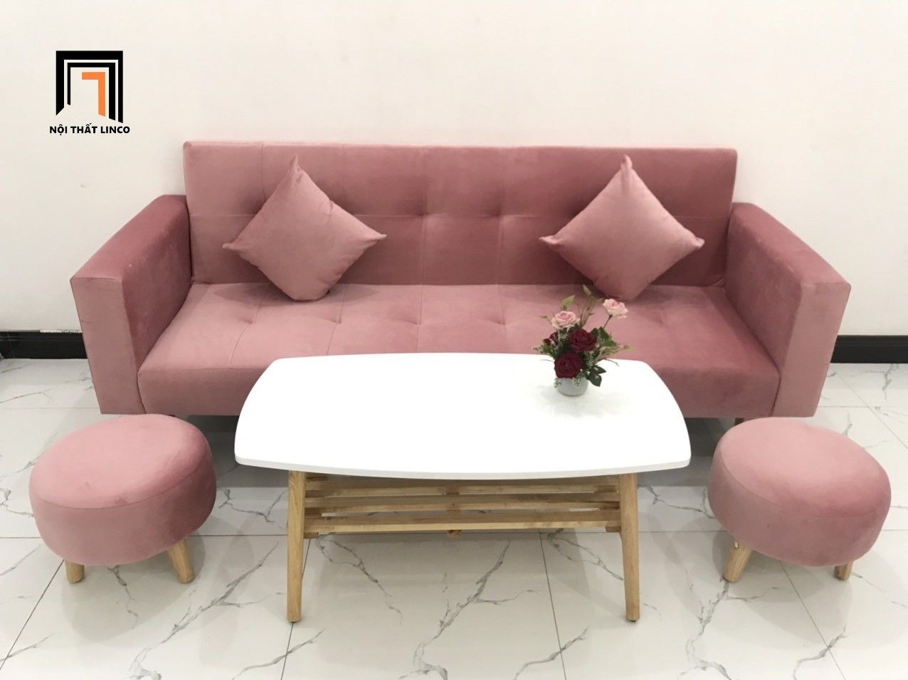  Bộ ghế sofa giường màu hồng phấn GBL2 dài 2m cho nhà nhỏ 