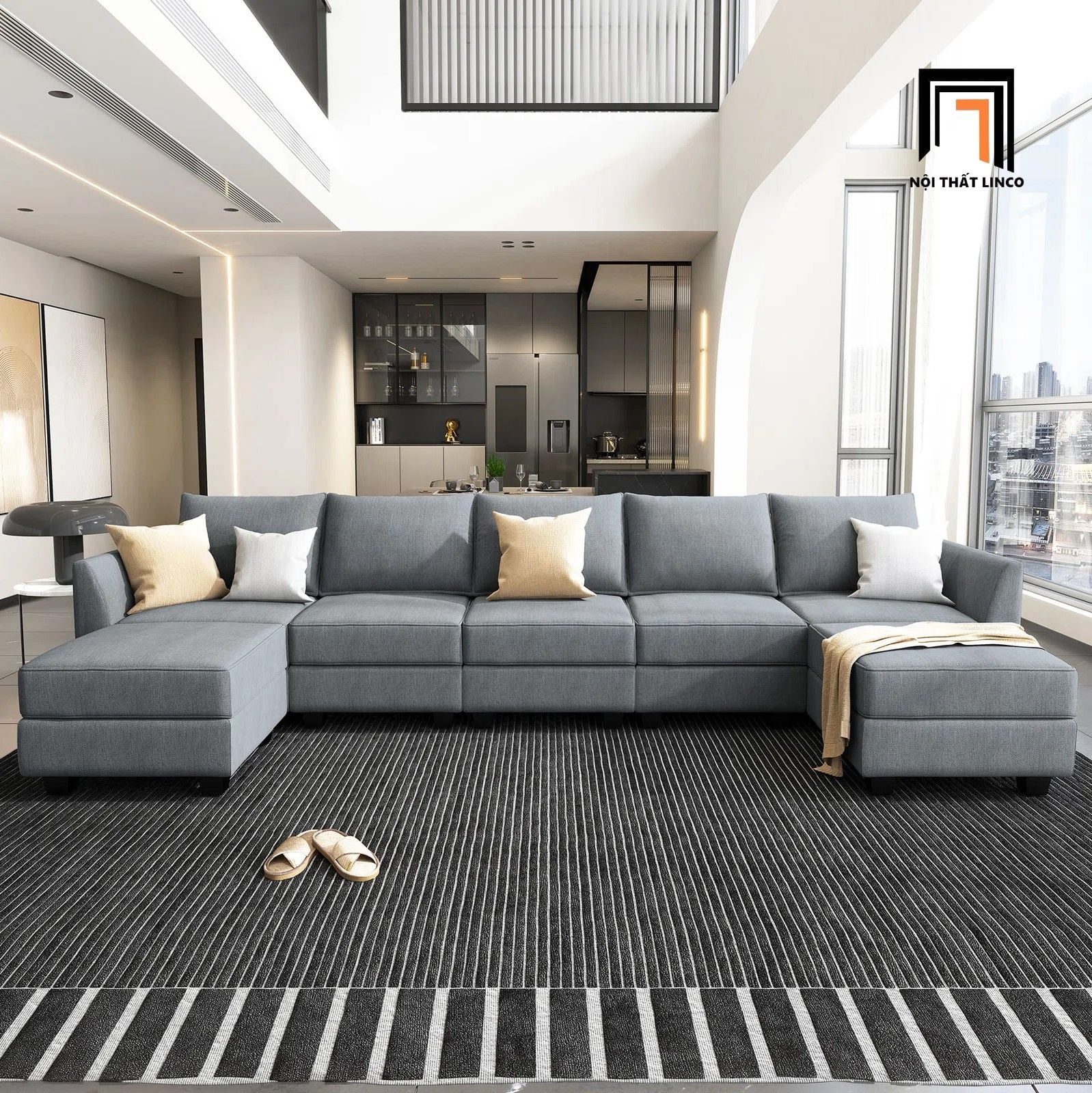  Ghế sofa chữ U UT29 Balin 3m3 vải nỉ xám giá rẻ 