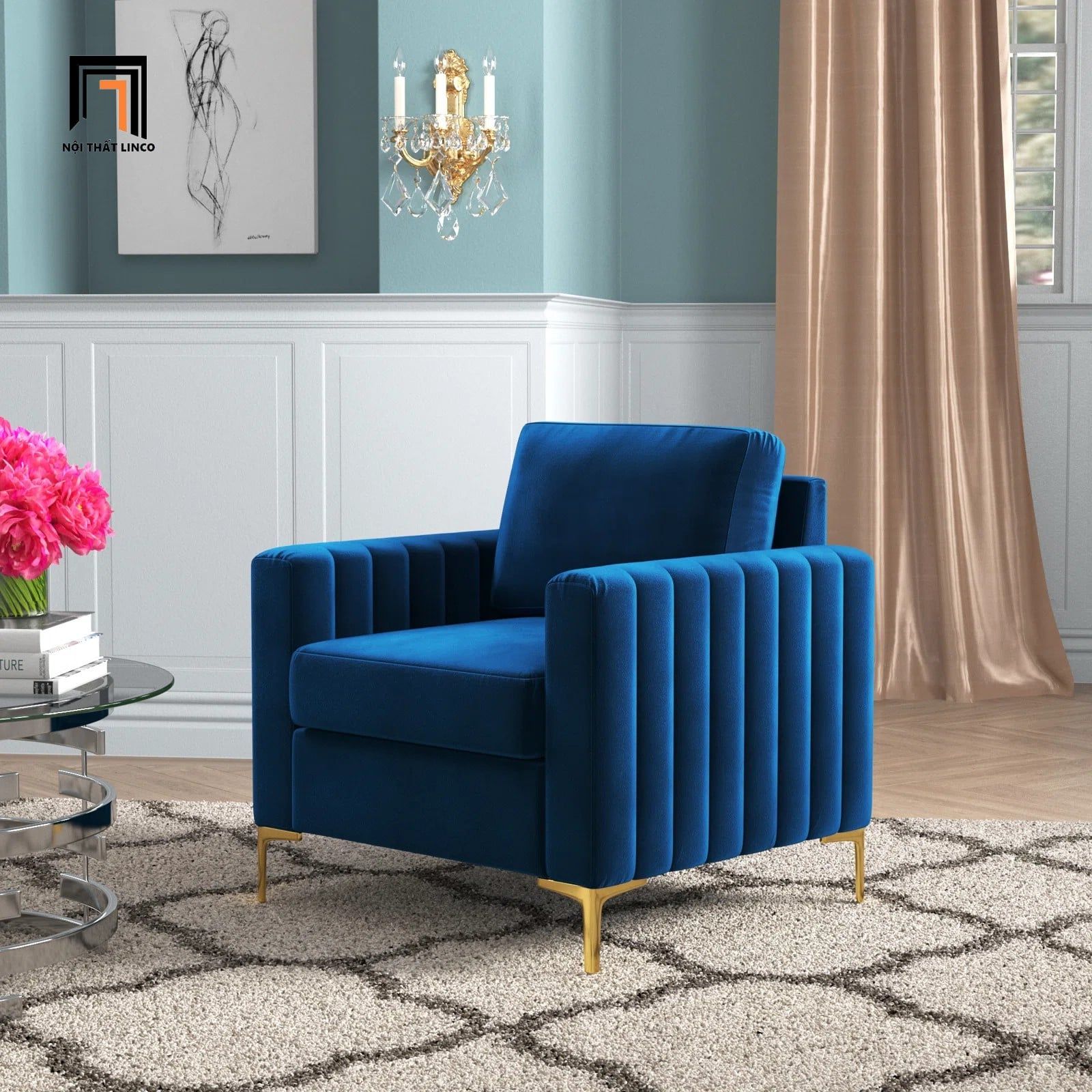  Ghế sofa đơn vải nhung mềm DT103 Cedar trang trí sảnh chờ đẹp 