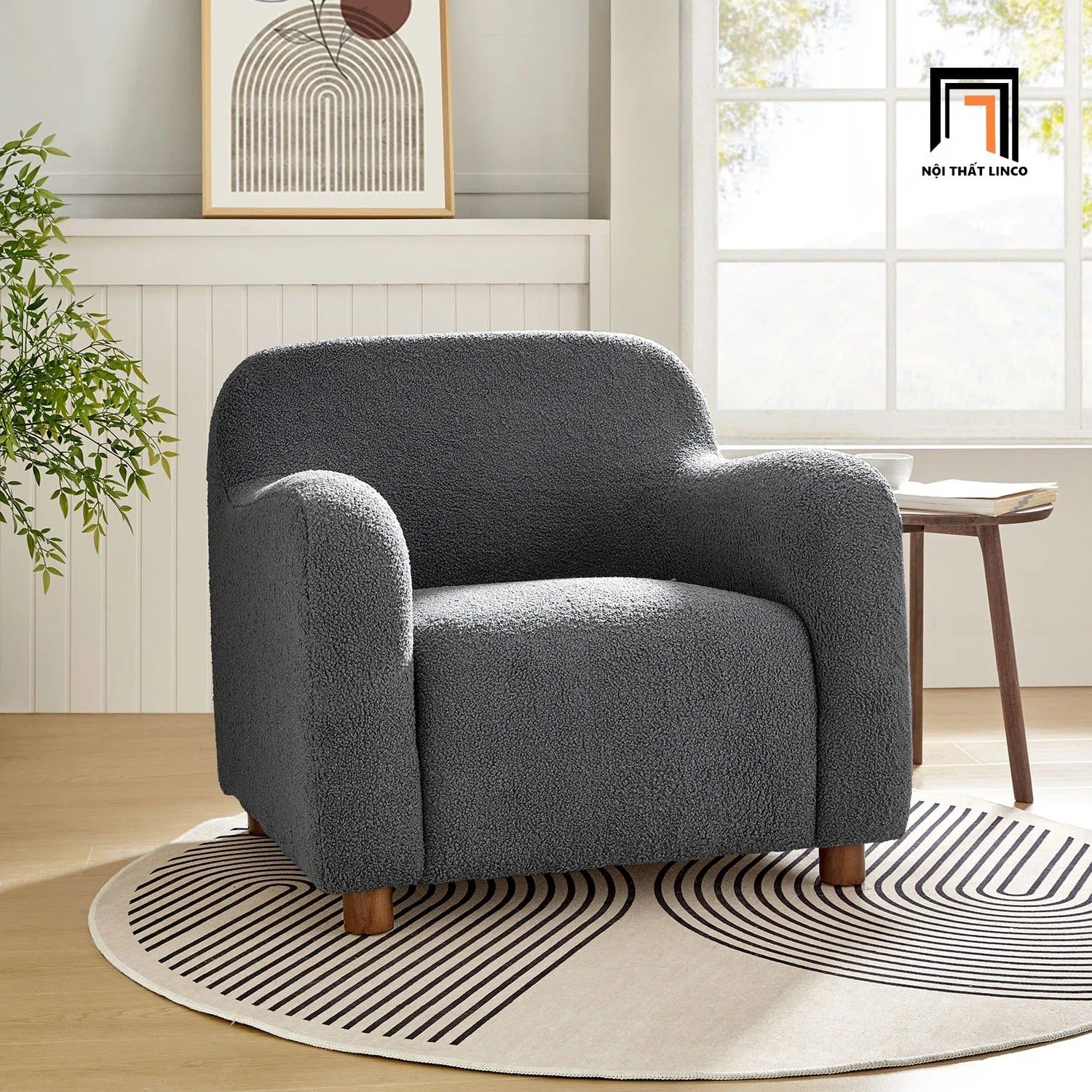  Ghế sofa đơn vải lông cừu xinh xắn DT108 Berken cho shop tiệm 