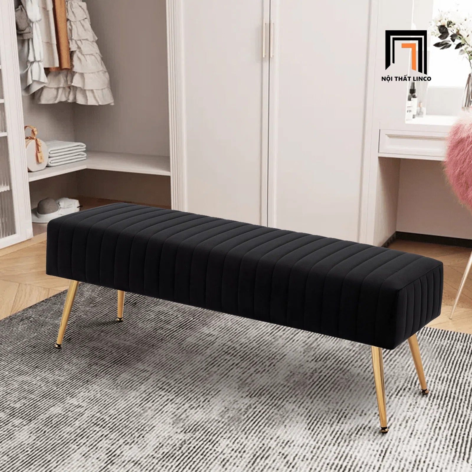  Ghế sofa đôn vải nhung đen SB3 Bretton dài 1m4 chân inox 