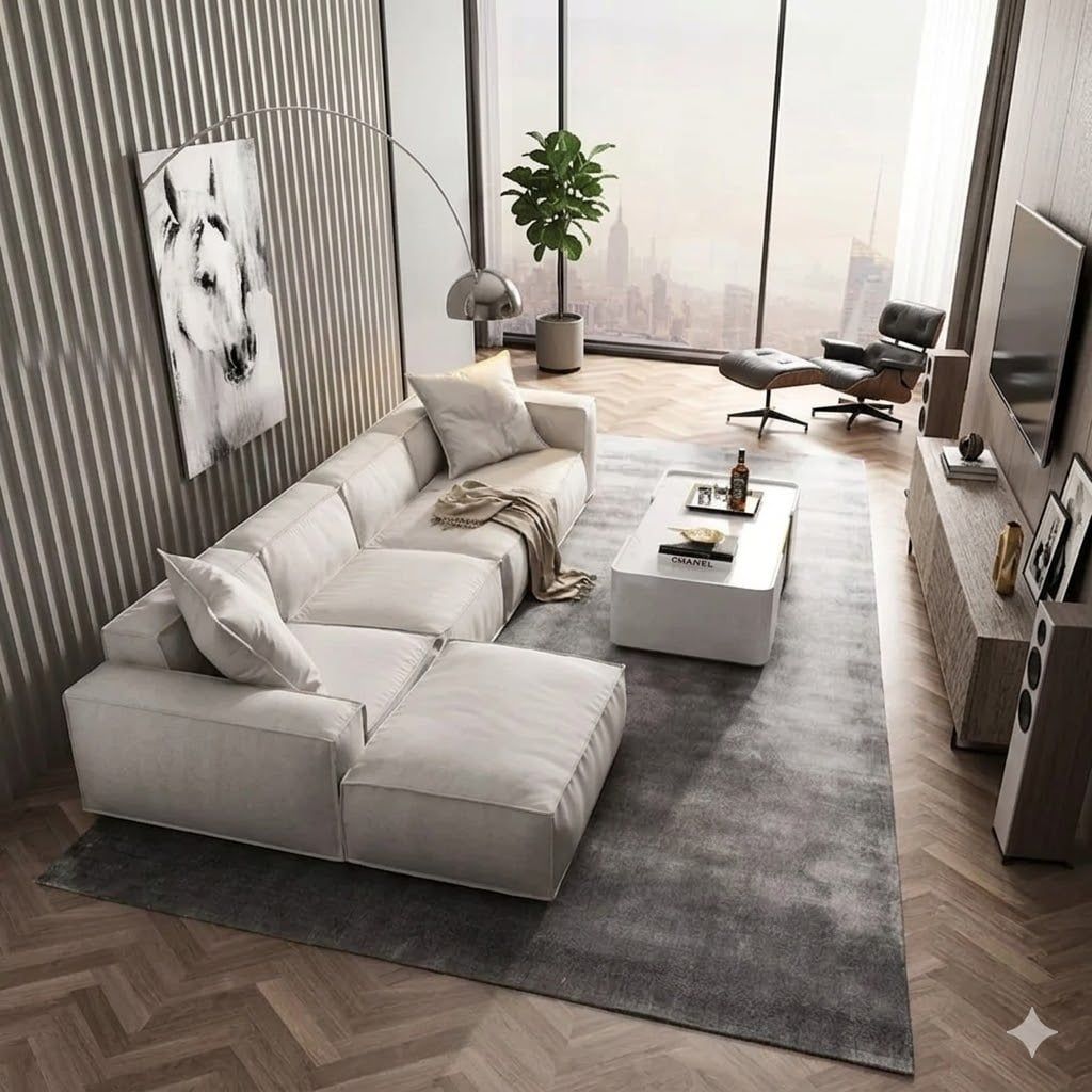  Set ghế sofa chữ U module xám trắng UT103 Kedu dài 3m7 