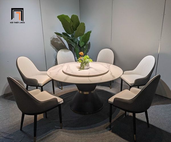 bộ bàn ăn đá xoay 6 ghế