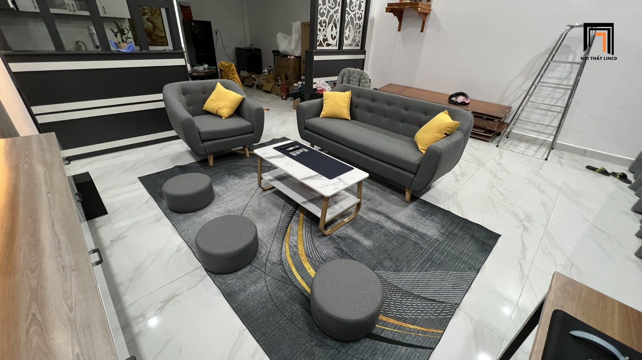  Bộ ghế sofa phòng khách giá rẻ KL7 BGN xám lông chuột vải bố nỉ 