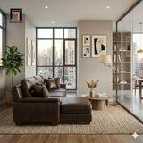  Bộ sofa góc da nâu đậm GT80 Pali 2m4 x 1m6 căn hộ chung cư 