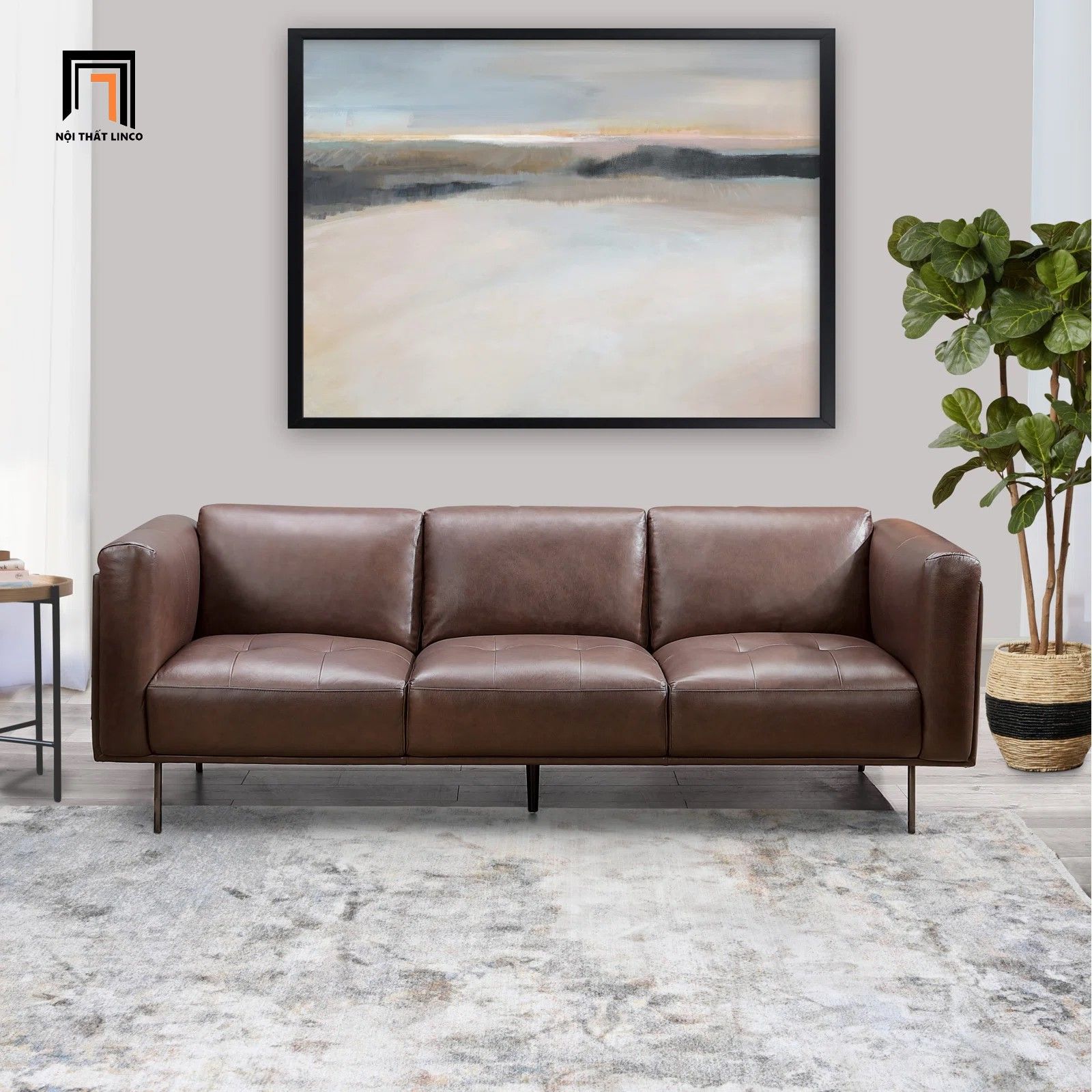  Bộ ghế sofa phòng khách cao cấp KT130 Foxcon da giả màu nâu 