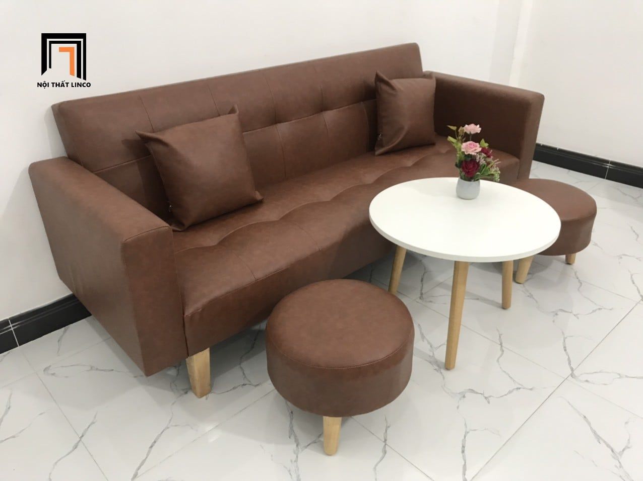  Bộ ghế sofa giường đa năng dài 2m GBL2 bật giường nằm da nâu 