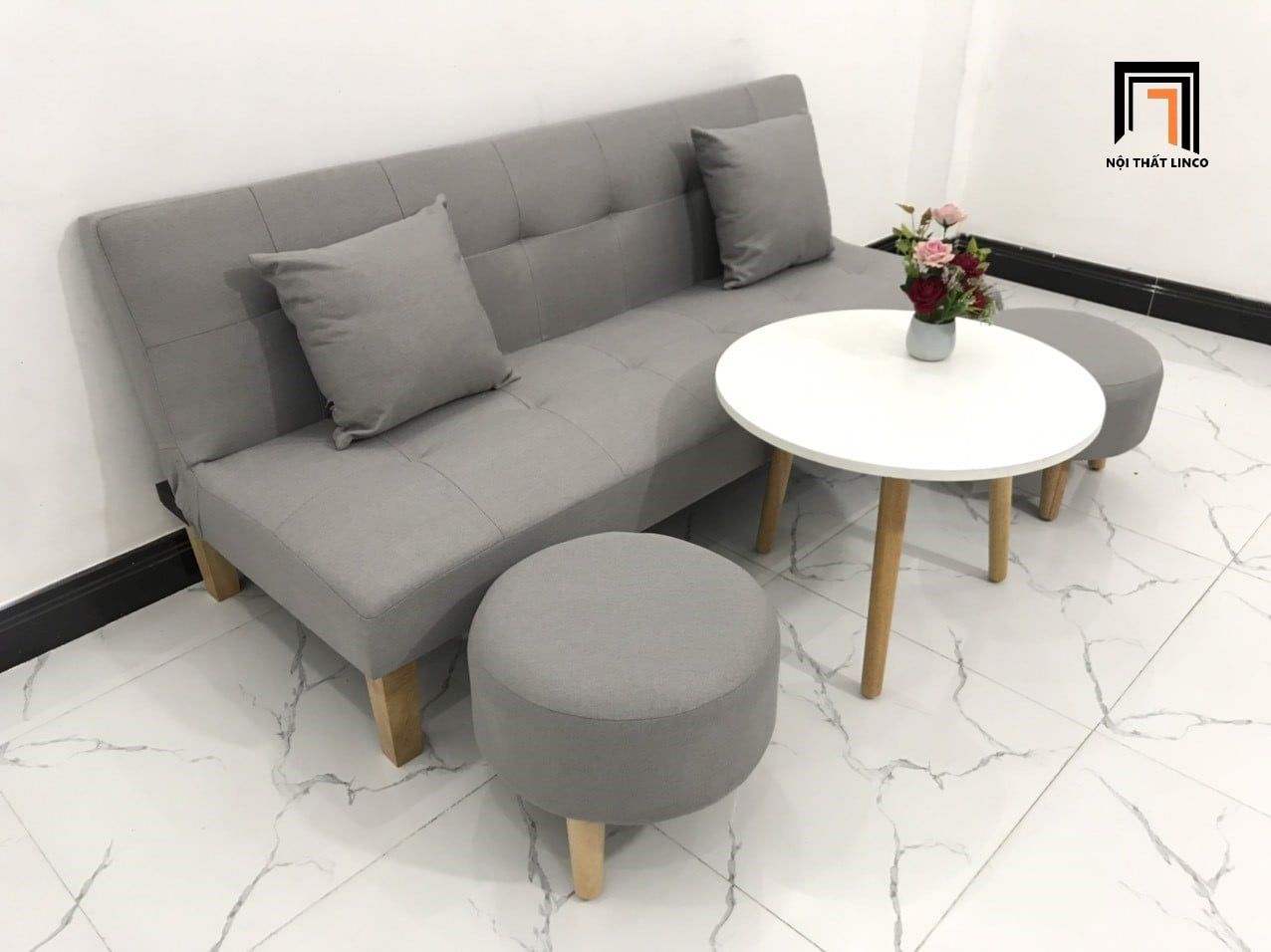  Bộ ghế sofa giường dài 1m7 GBL1 diện tích nhỏ xám ghi trắng 