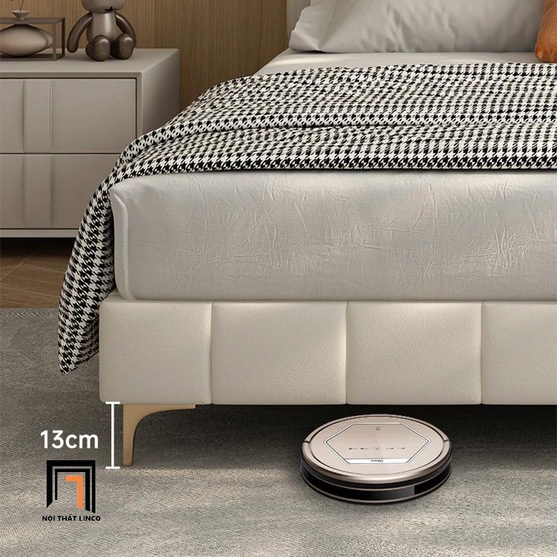  Giường bọc da giả xám trắng GN81 Moya phòng ngủ gia đình 