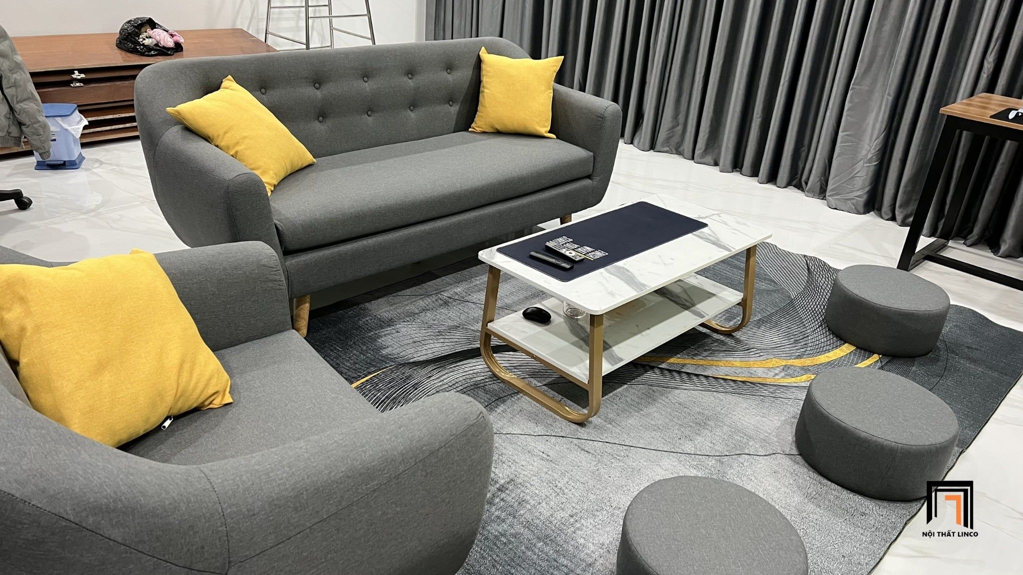  Bộ ghế sofa phòng khách giá rẻ KL7 BGN xám lông chuột vải bố nỉ 