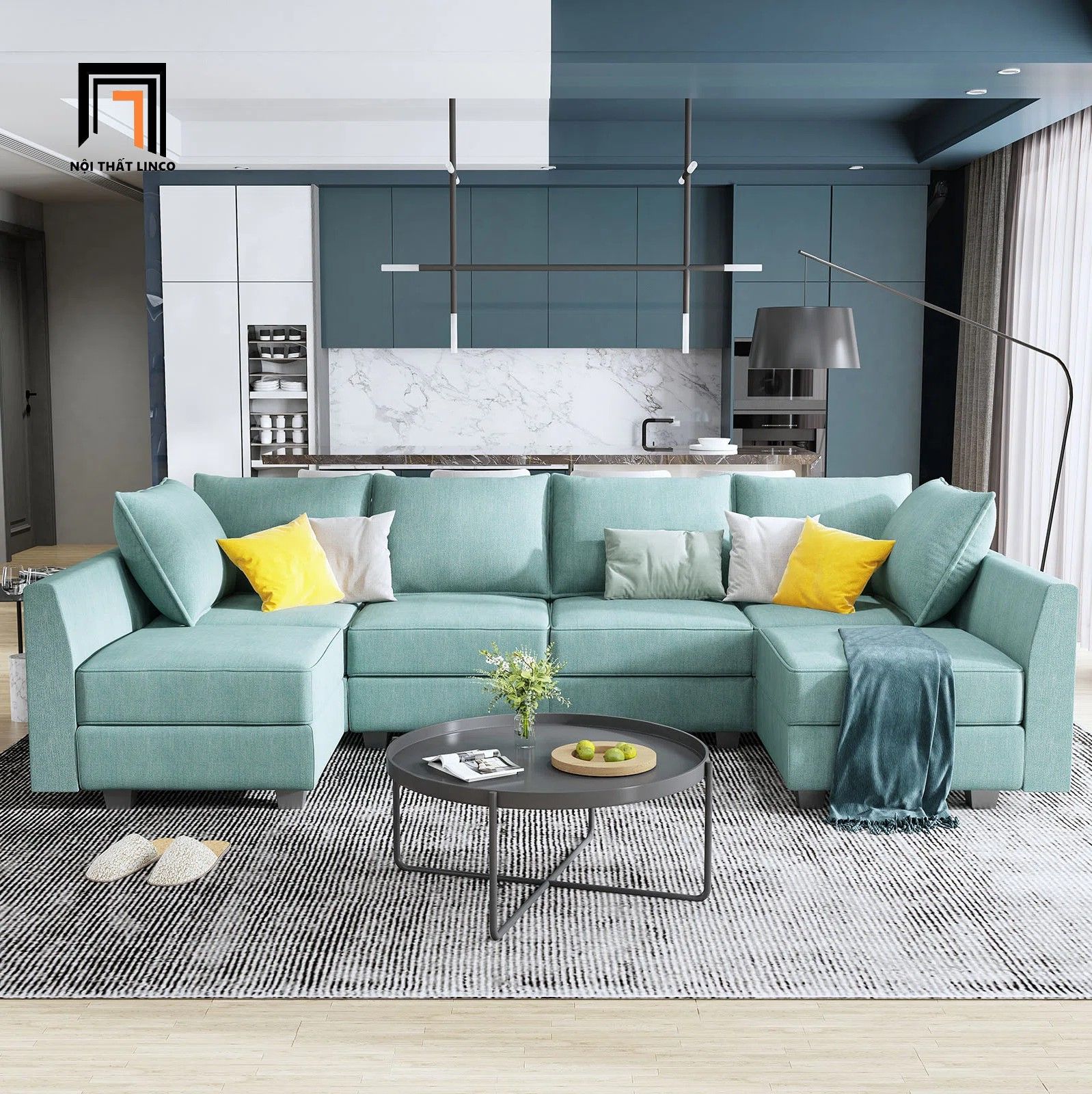  Ghế sofa chữ U UT16 Dixie 2m9 xanh ngọc giá rẻ 