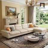  Sofa U lớn UT85 Solyn dài 3m4 vải nỉ màu trắng kem 