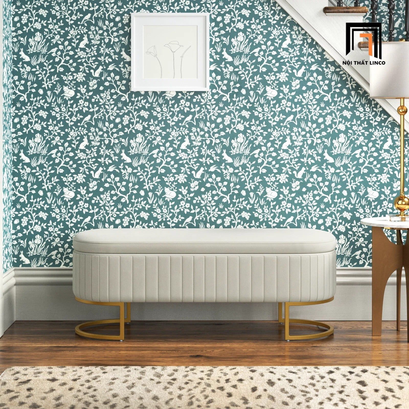  Sofa đôn xinh xắn SB9 Thampton dài 1m2 vải nhung xanh lá 