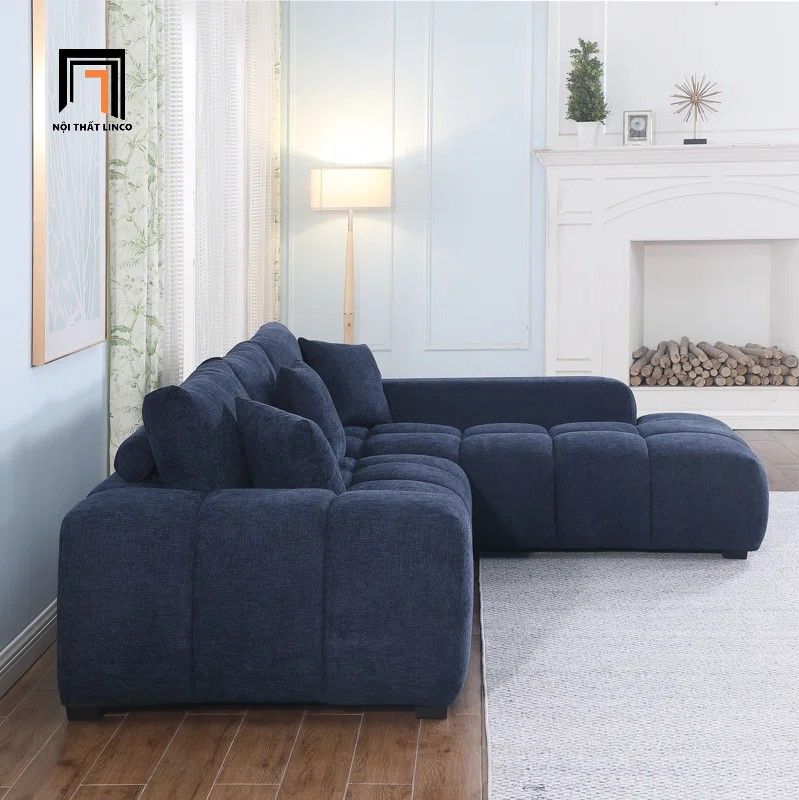  Bộ ghế sofa góc L cao cấp GT252 Marigail 2m5 x 1m7 vải nỉ xanh 